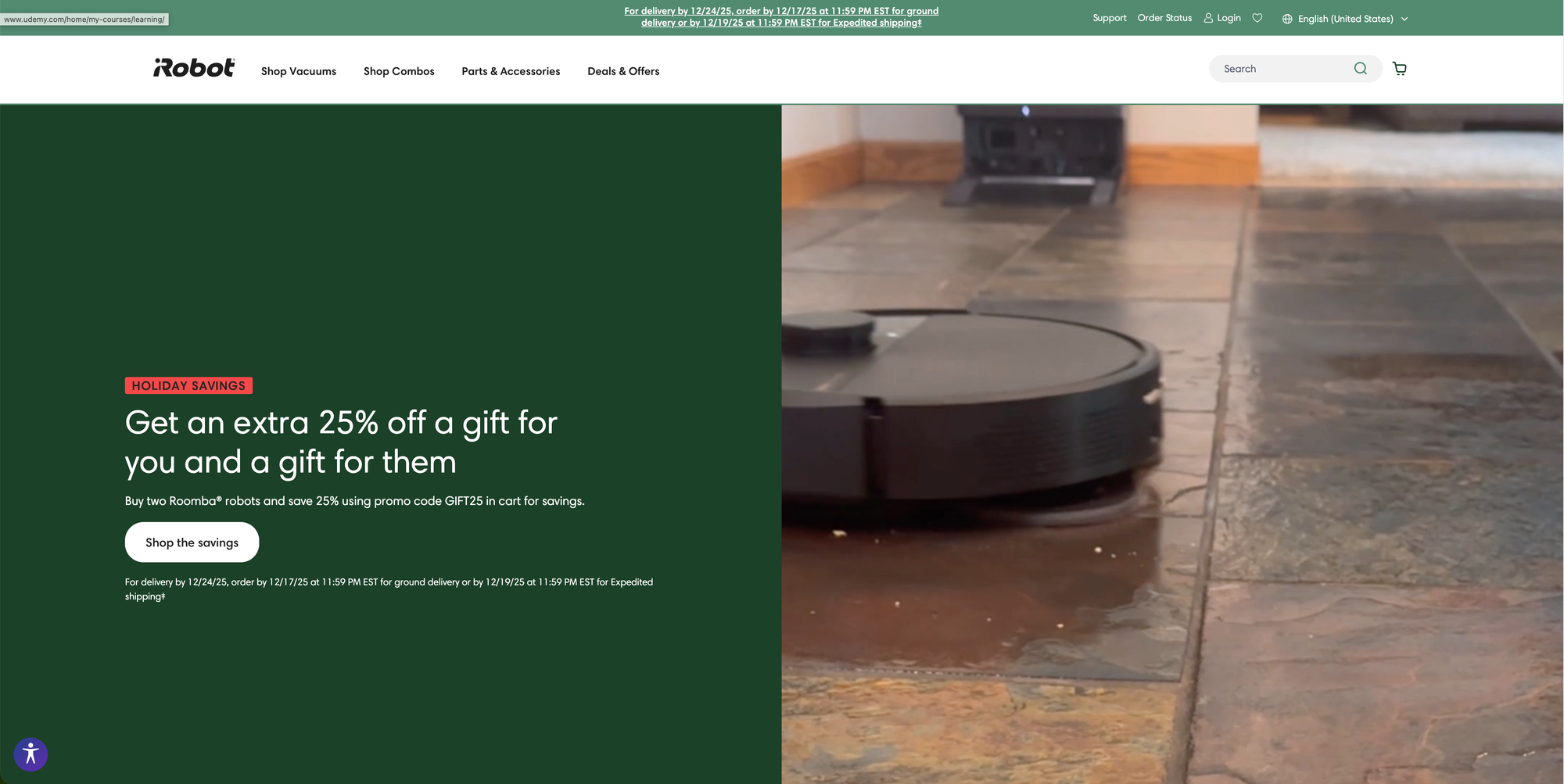 irobot.com screenshot taken December 15th, 2025