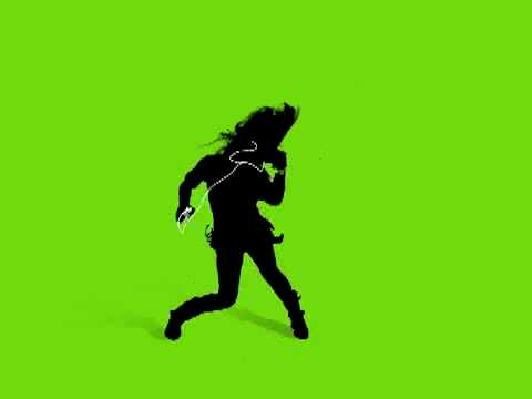 Apple iPod Classic Silhouette Ad. Woman as a black silhouette dancing in front of green backgrounf with white iPod free frame.